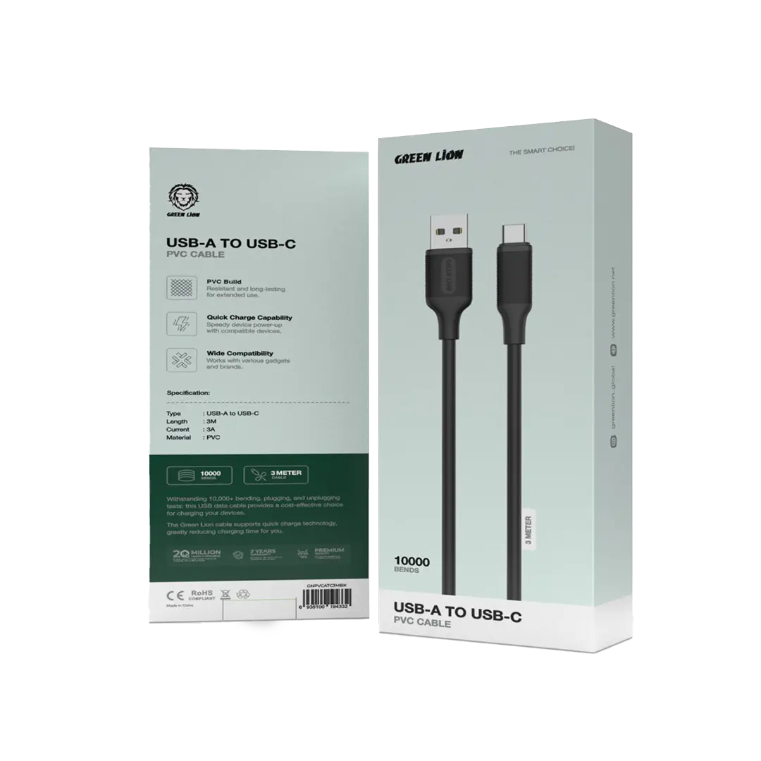 Green Lion USB-A to USB-C PVC Cable 3M - 1