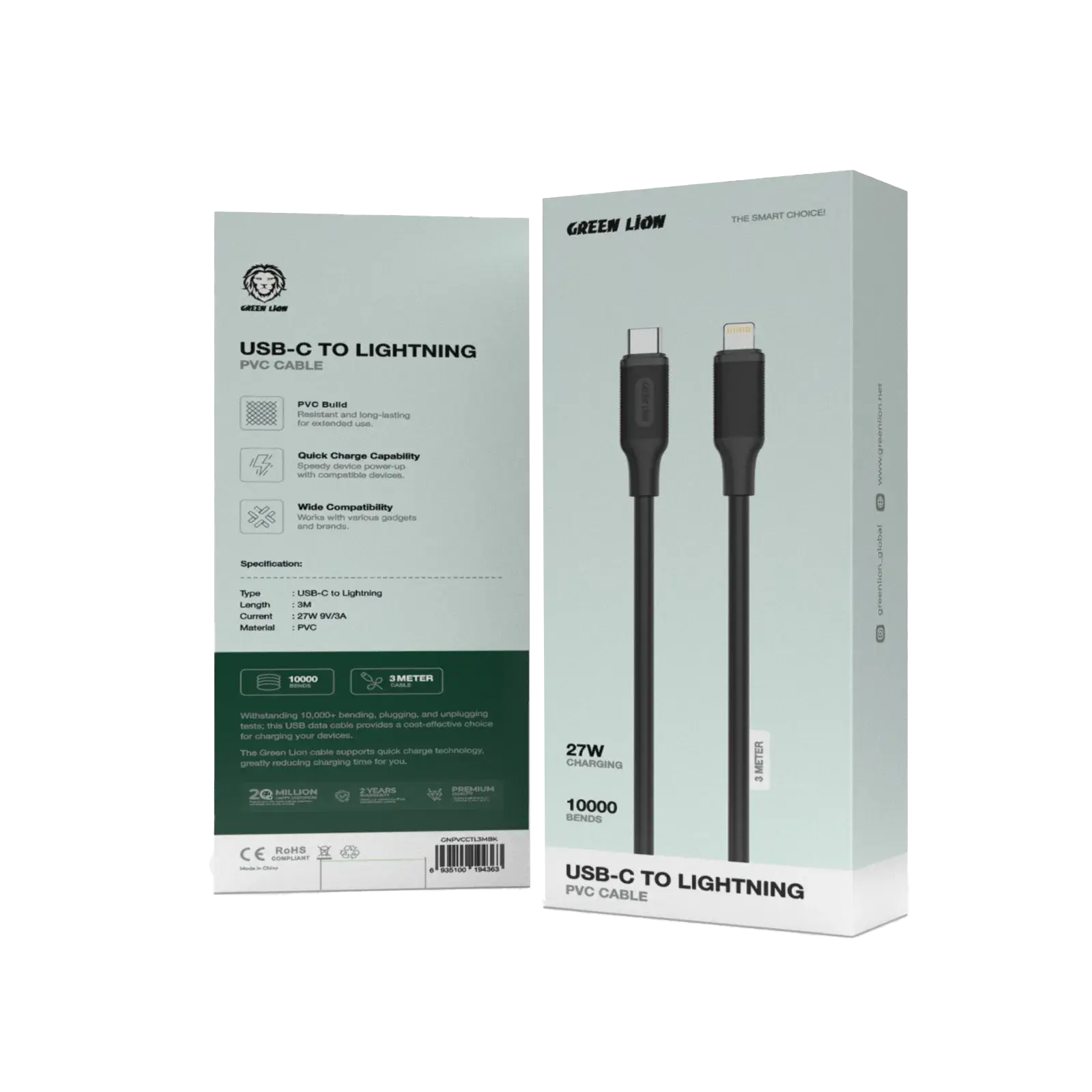 Green Lion USB-C to Lightning PVC Cable 3M - 1