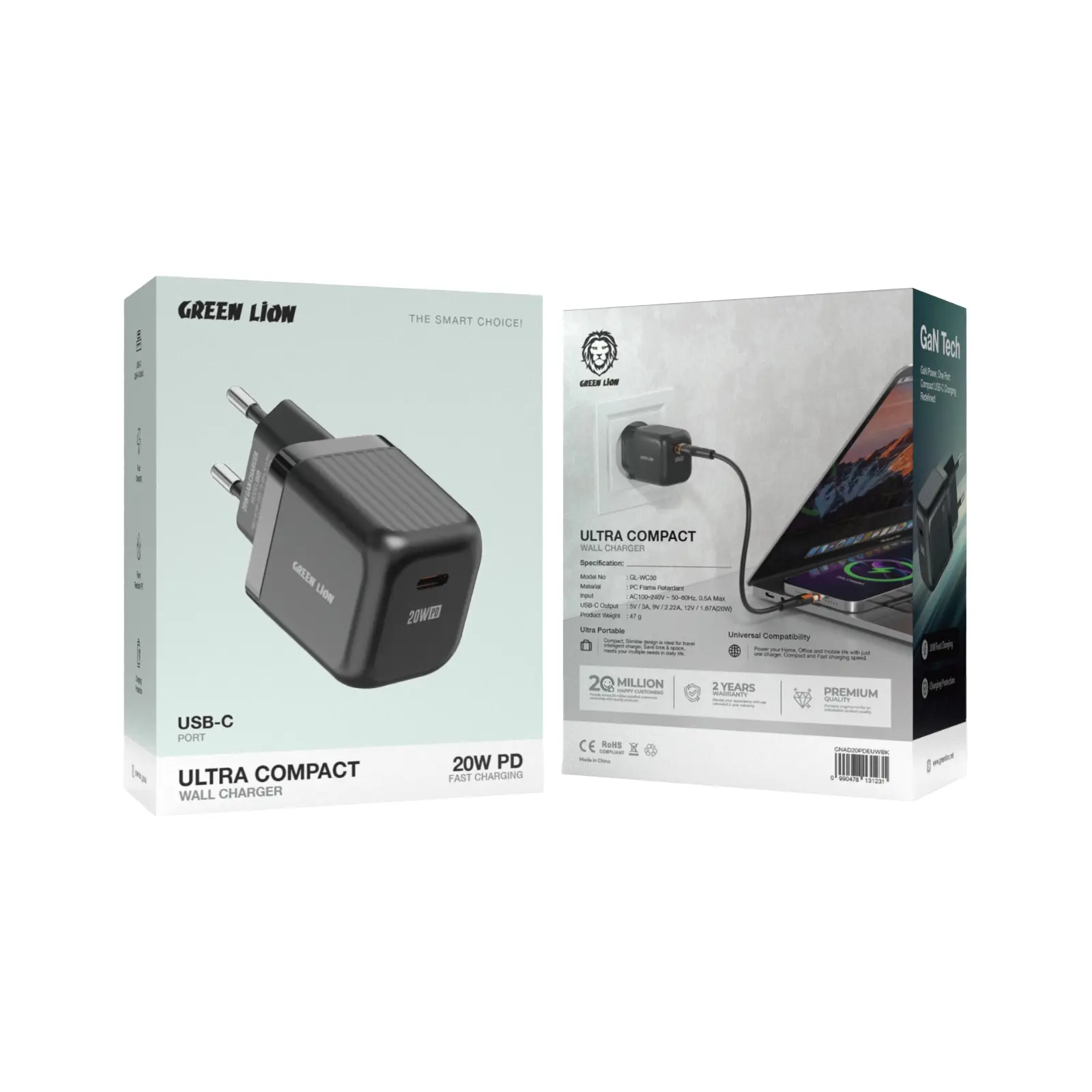 Green Lion GaN Wall Charger EU Pin 20W - 1