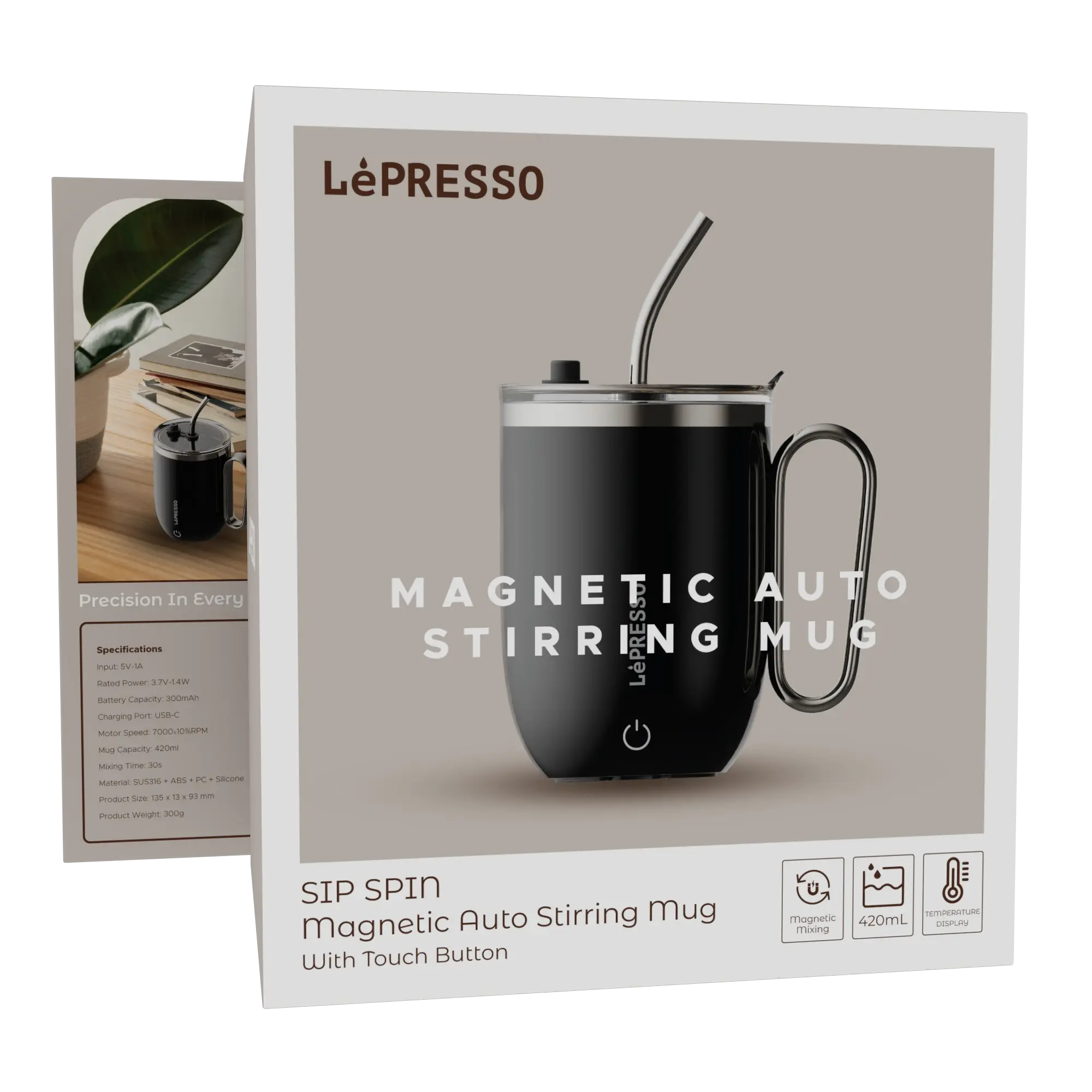 LePresso Sip Spin Auto Stirring Mug - 1