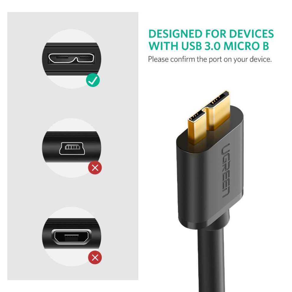 UGREEN 10841 USB 3.0 A Male to Micro USB 3.0 Male Cable 1m Black