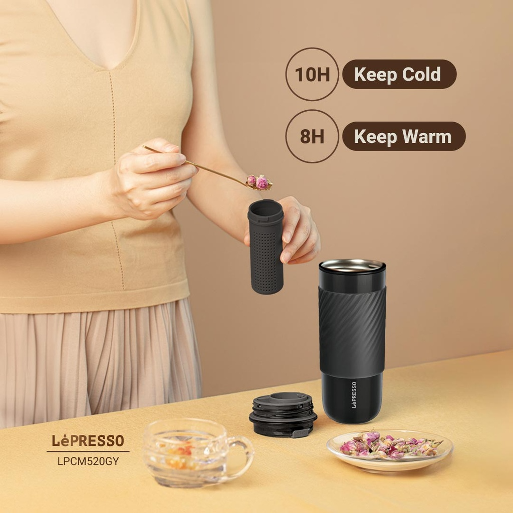 LePresso Coffee Mug with Sleeve and Straw 520ml - Grey
