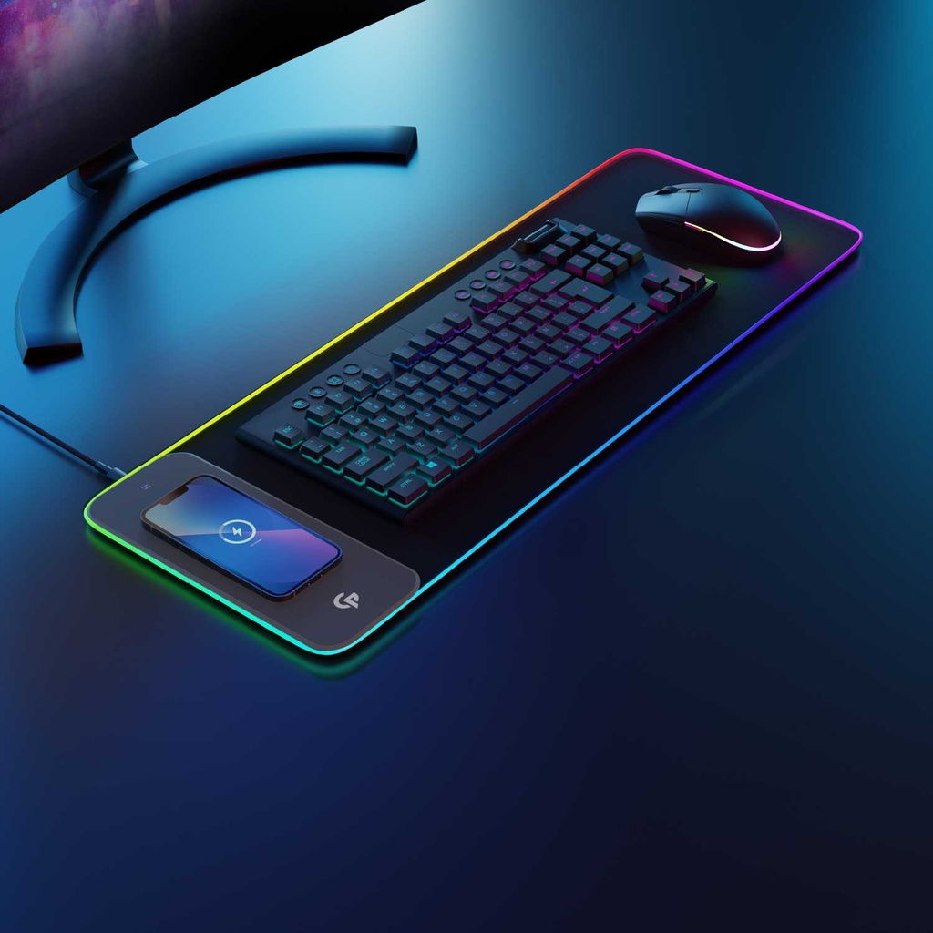 Porodo Gaming RGB Mouse Pad with 15W Wireless Charger - Black