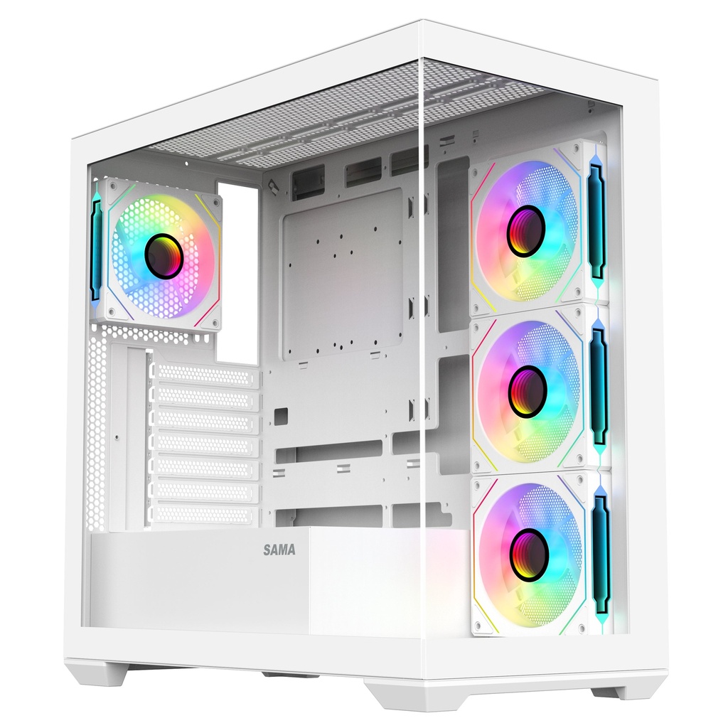 SAMA NEVIEW SV01 ATX Mid-Tower Gaming PC Case - White - Angle