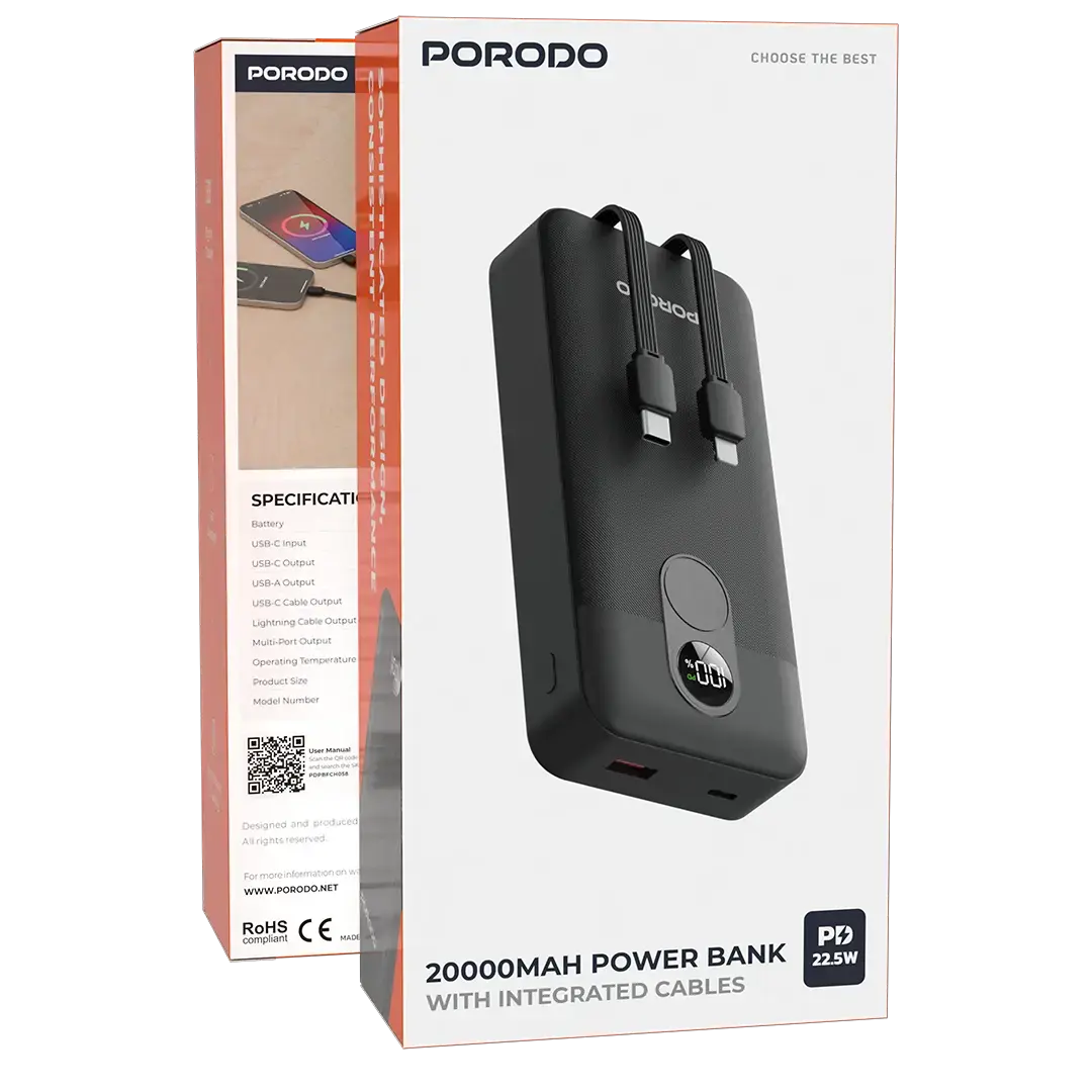 Porodo 20000mAh Powerbank Integrated Cable - 1