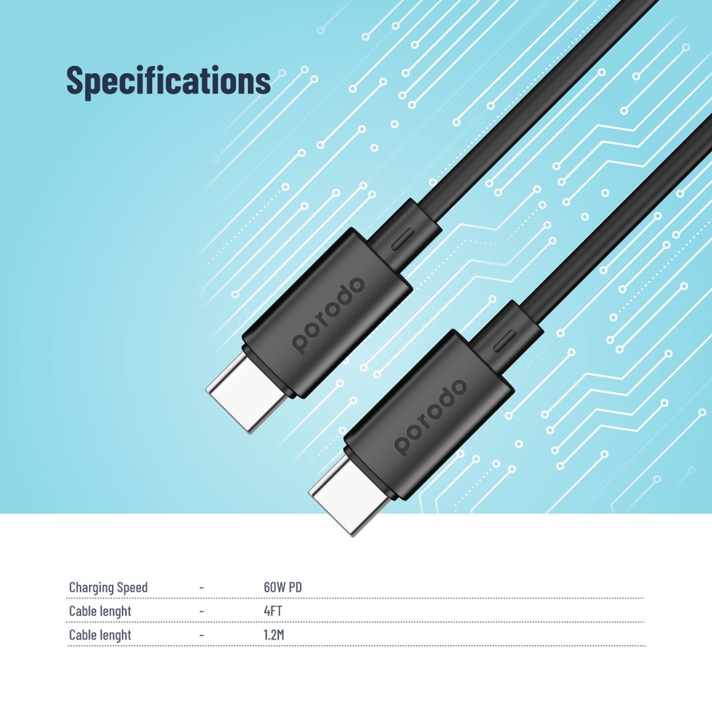 Porodo Blue 60W PD Type-C Cable - 1