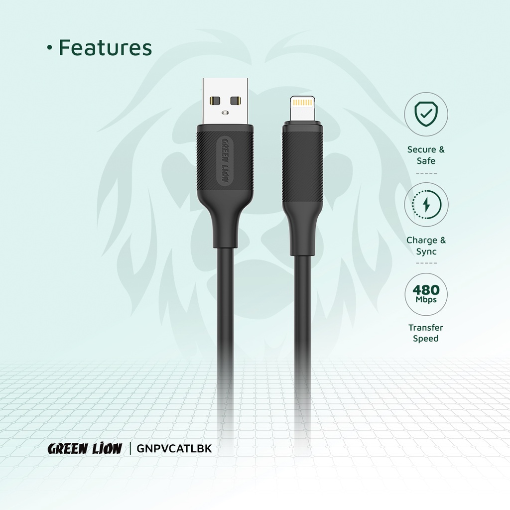 Green Lion USB-A to Lightning PVC Cable 1M - 3