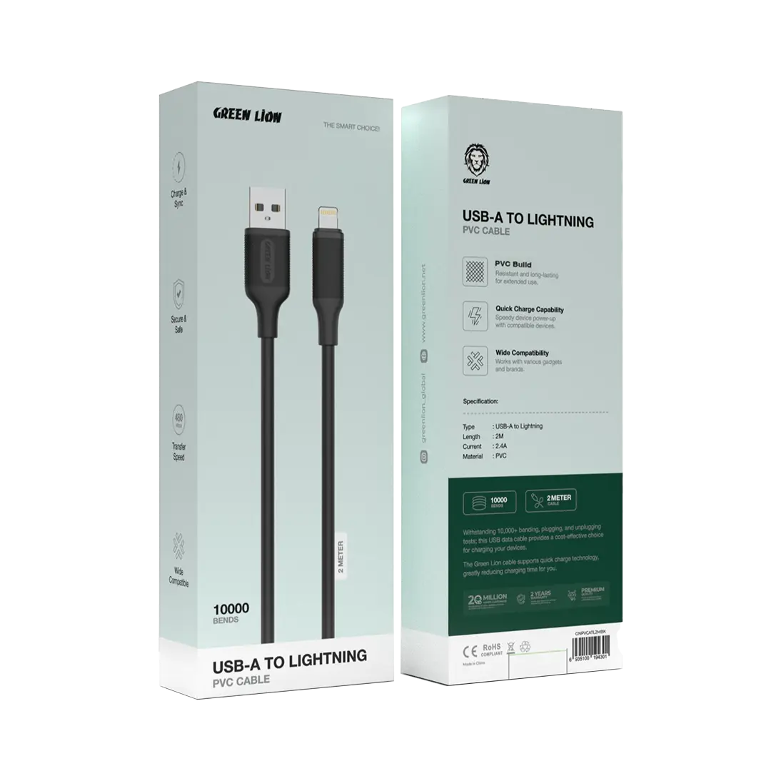 Green Lion USB-A to Lightning PVC Cable 2M - 1