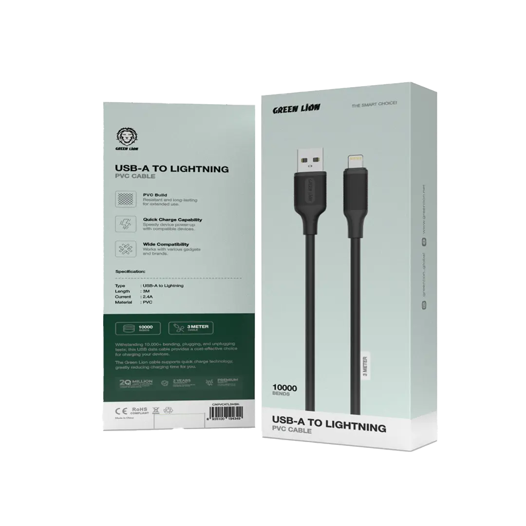Green Lion USB-A to Lightning PVC Cable 3M - 1