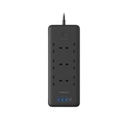 مقبس حائط Powerology 30W فيشة بريطانية 3AC+USB-A+USB-C مع كابل 2م - أسود