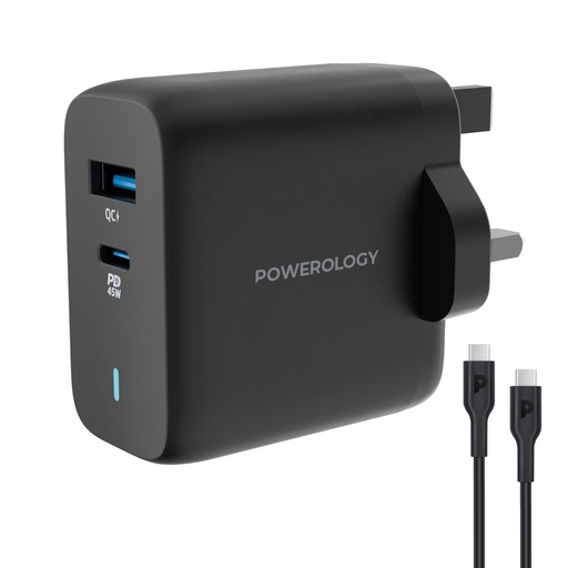 Powerology PD45W A+C Port Wall Charger UK Plug - Black