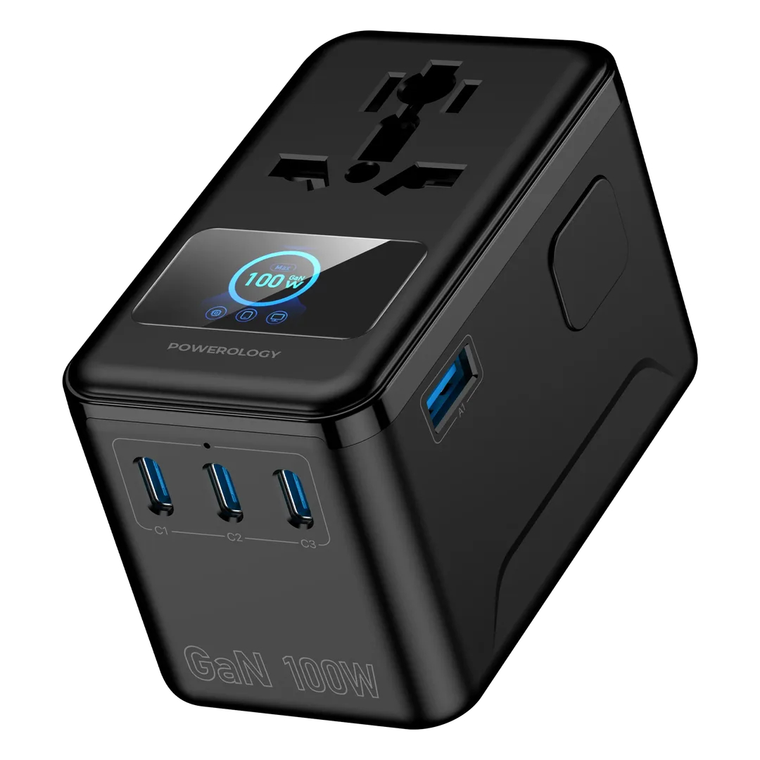 Powerology PD75W*3 USB-C GaN Travel Adapter - Black