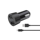 Porodo Blue 15W USB-A+C Port Car Charger with C to C .9m Cable - Black