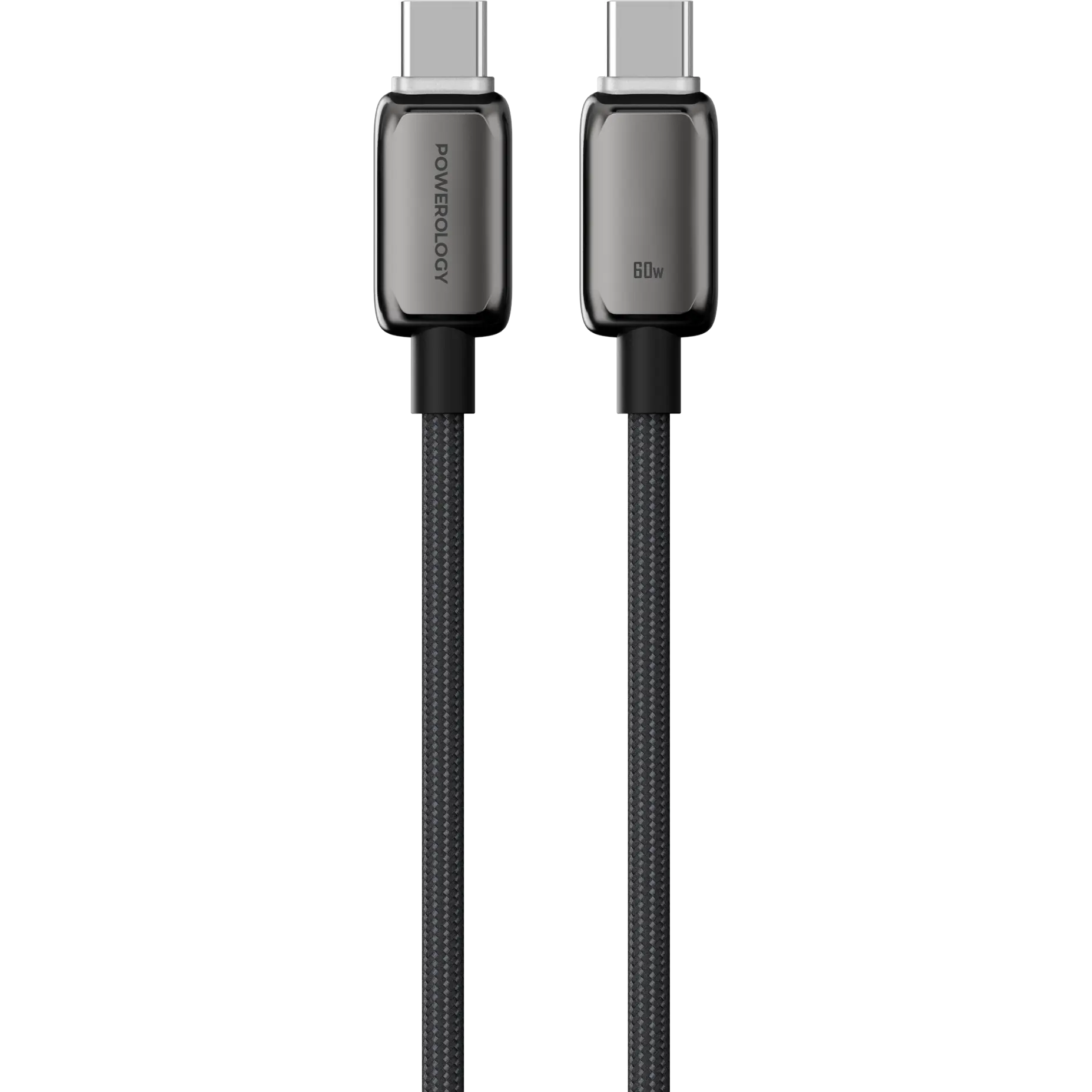 Powerology 60W USB-C to USB-C V2.0 Aluminum Plug Nylon Braided Cable 1.2 Meter - Black