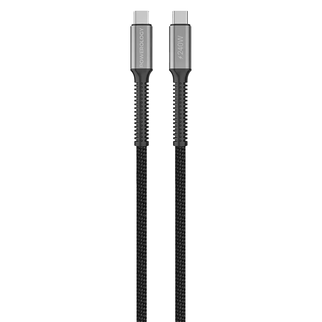 Powerology 240W USB4 Thunderbolt 40G Aluminium Shell Nylon Braided Cable 3 Meter - Dark Grey