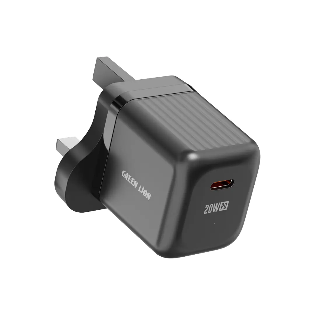 Green Lion Ultra Compact GaN Wall Charger UK Pin USB-C PD 20W - Black