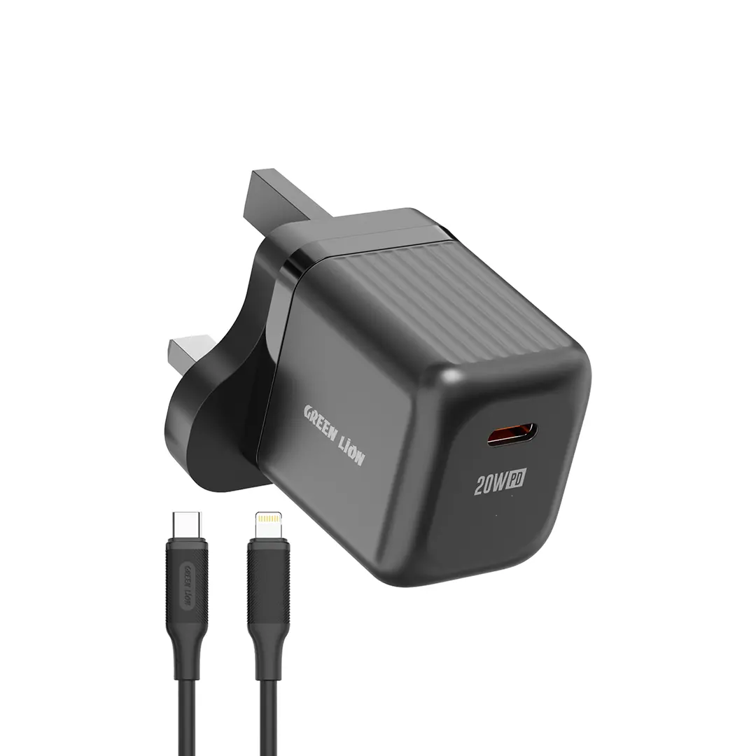 [GNAD20PDCTLBK] Green Lion Ultra Compact GaN Wall Charger UK Pin USB-C PD 20W C to L - Black