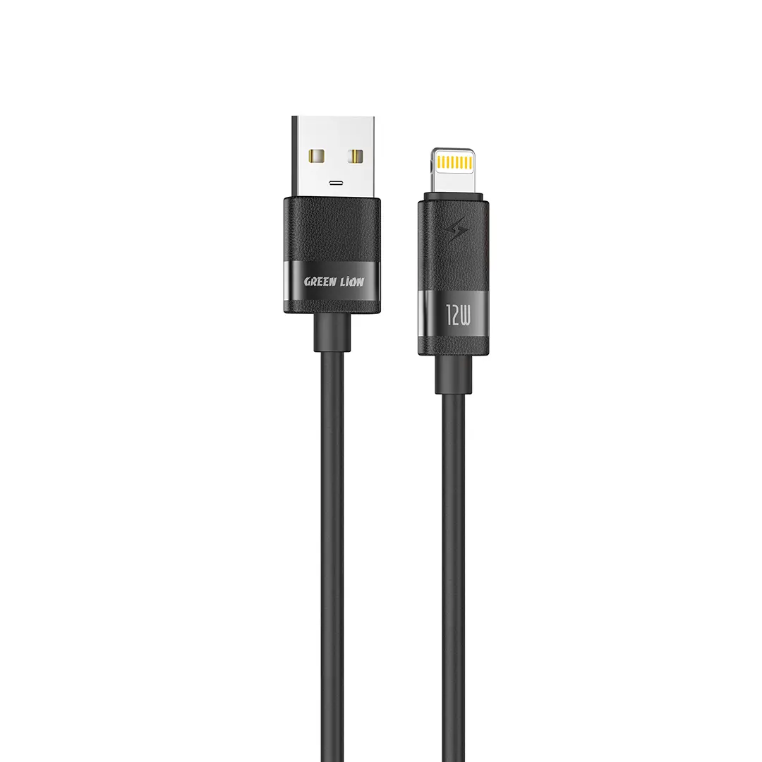 Green Lion USB-A to Lightning Silicone Cable 1m 12W - Black