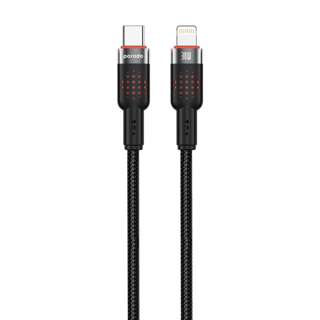[PD-CBL0013-BK] كابل Porodo سبيكة ألمنيوم مضفر USB إلى Lightning 1.2م - أسود