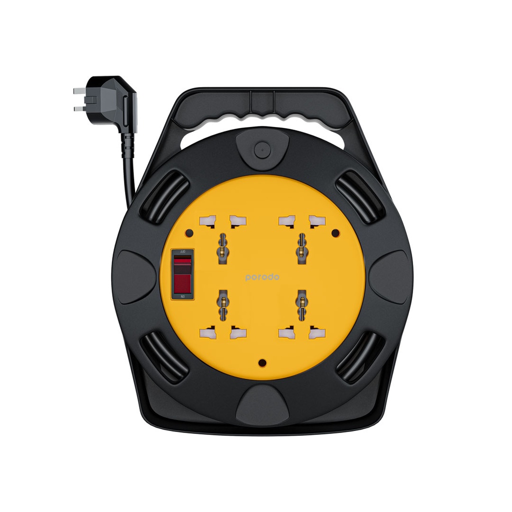 [PD-4ACEC10M-BK] Porodo 4AC Extension Cable Reel with UK Plug (10m Wire) - Black