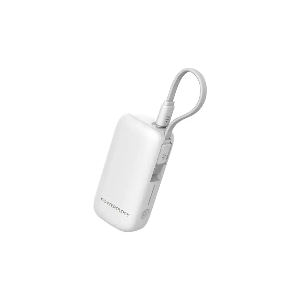 Powerology PD20W 5000mAh Power Bank with Removable Cable - White
