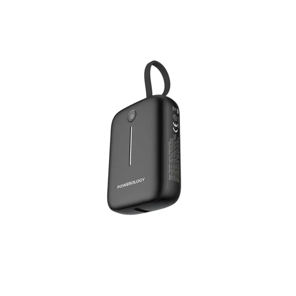 Powerology PD20W 10000mAh Power Bank with Built-in Type-C Cable - Black