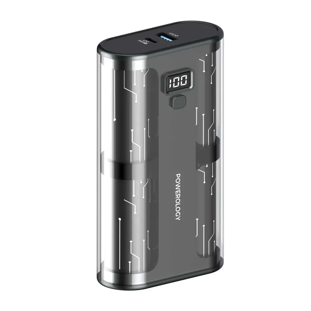 [PPBCHA25] Powerology Crystalline Series Powerbank 20000mAh PD 65W - Transparent/Grey