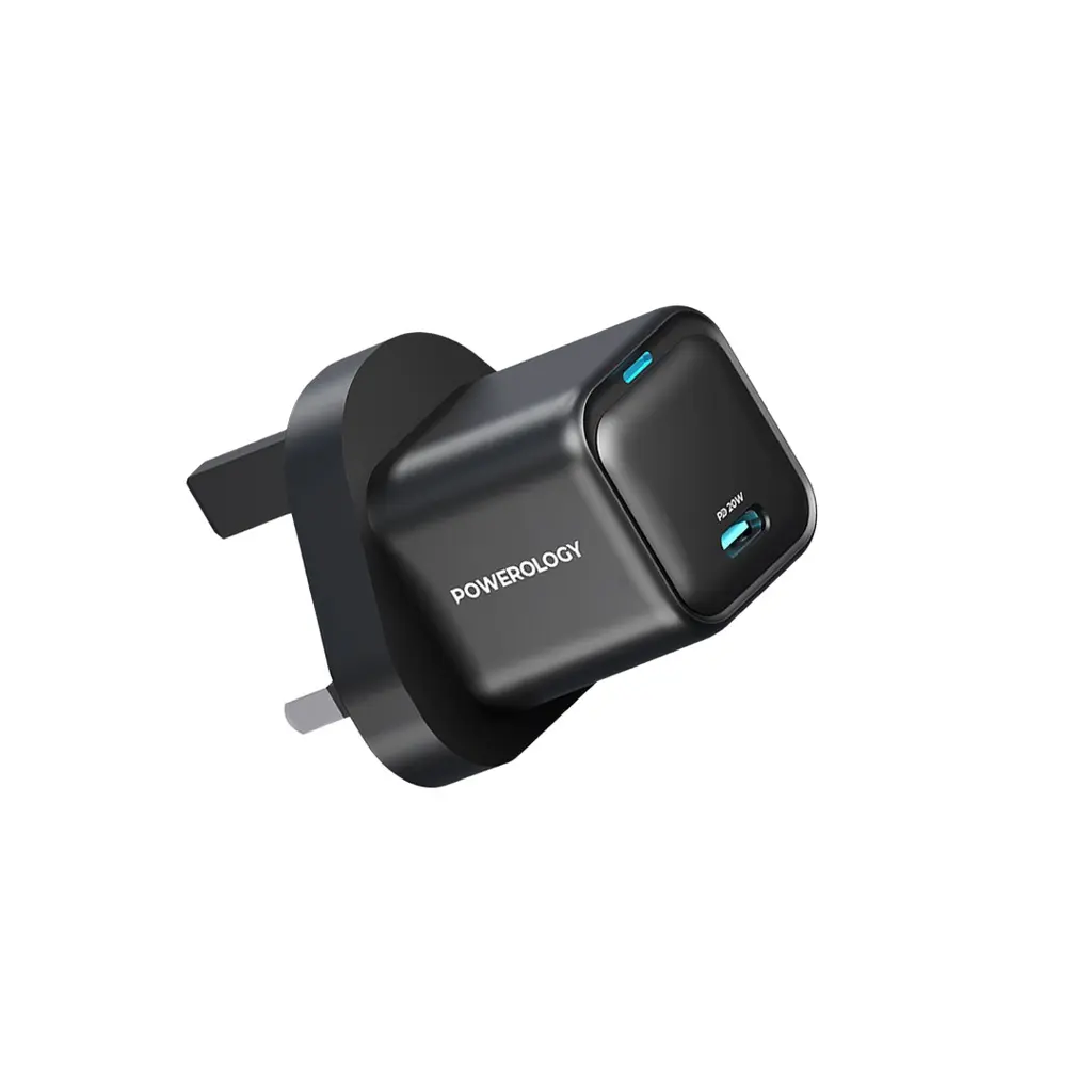 [PWCUQC016] شاحن Powerology 20W بمنفذ C واحد UK - أسود
