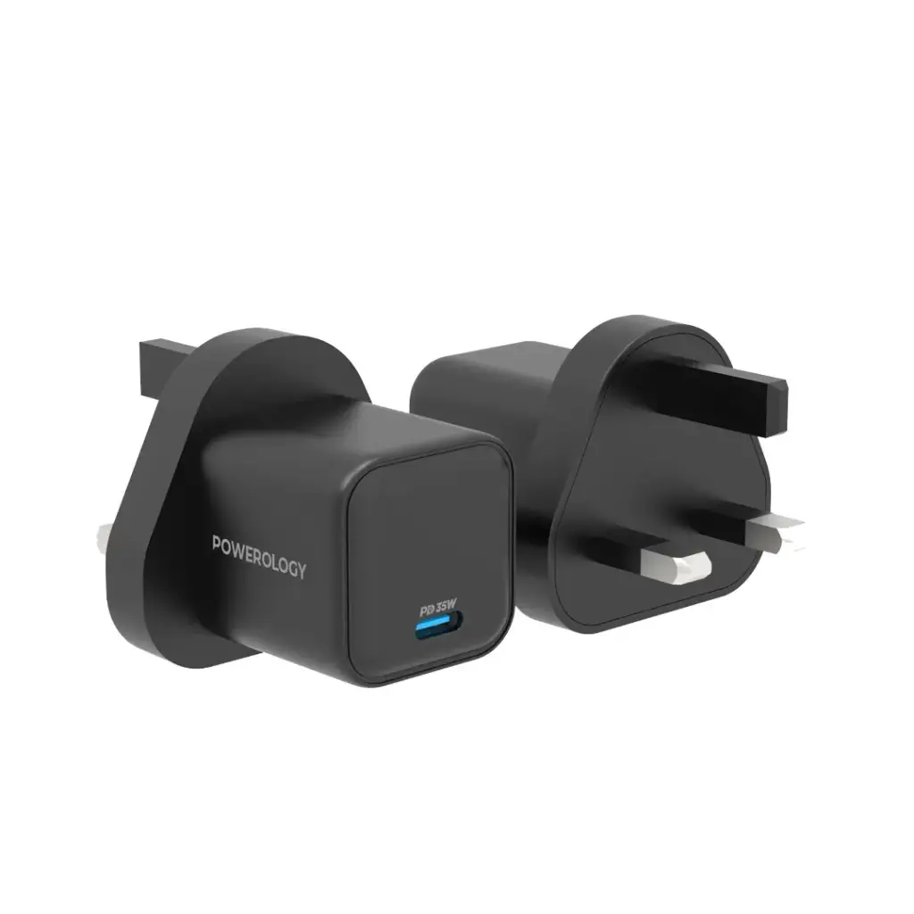 [P35WSPCUK] شاحن Powerology GaN 35W بمنفذ واحد UK - أسود