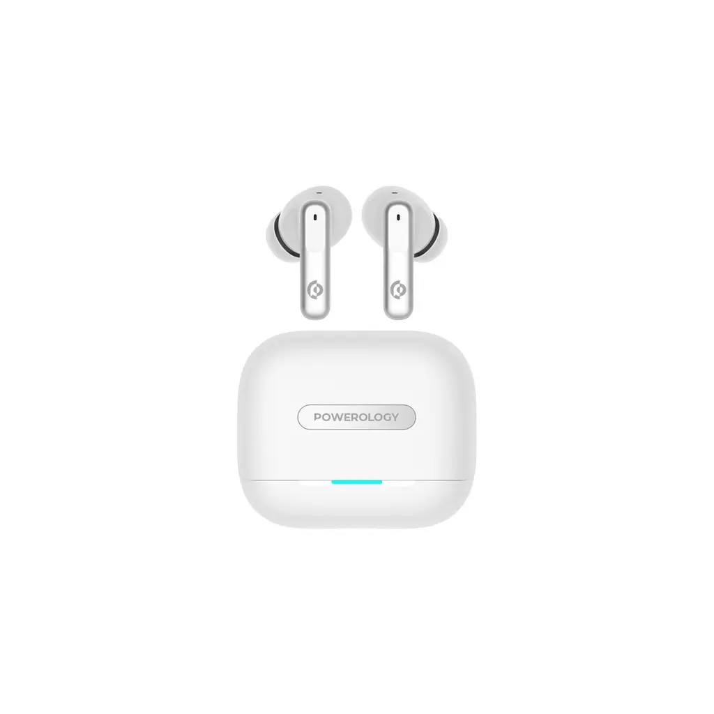 Powerology Hybrid ANC+ENC 6Mic True Wireless Earbuds - White
