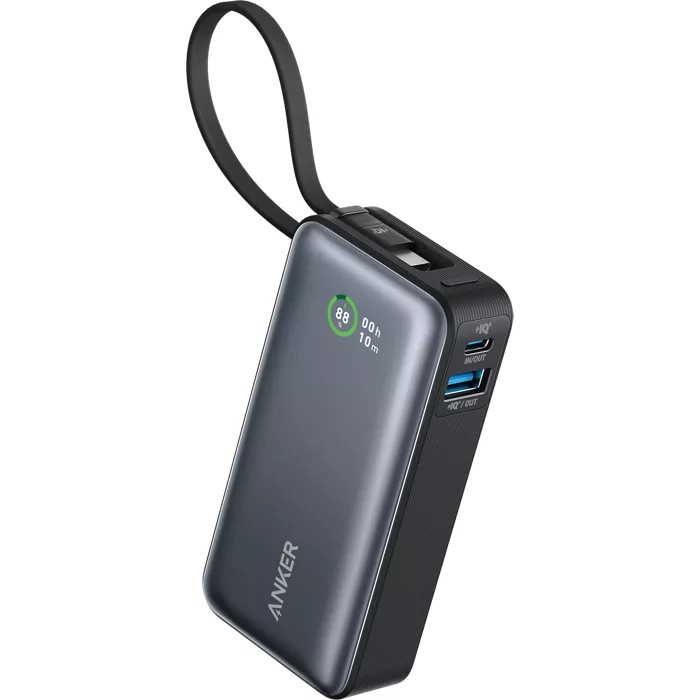 باور بانك أنكر 533 نانو 30W بكابل USB-C مدمج - أسود