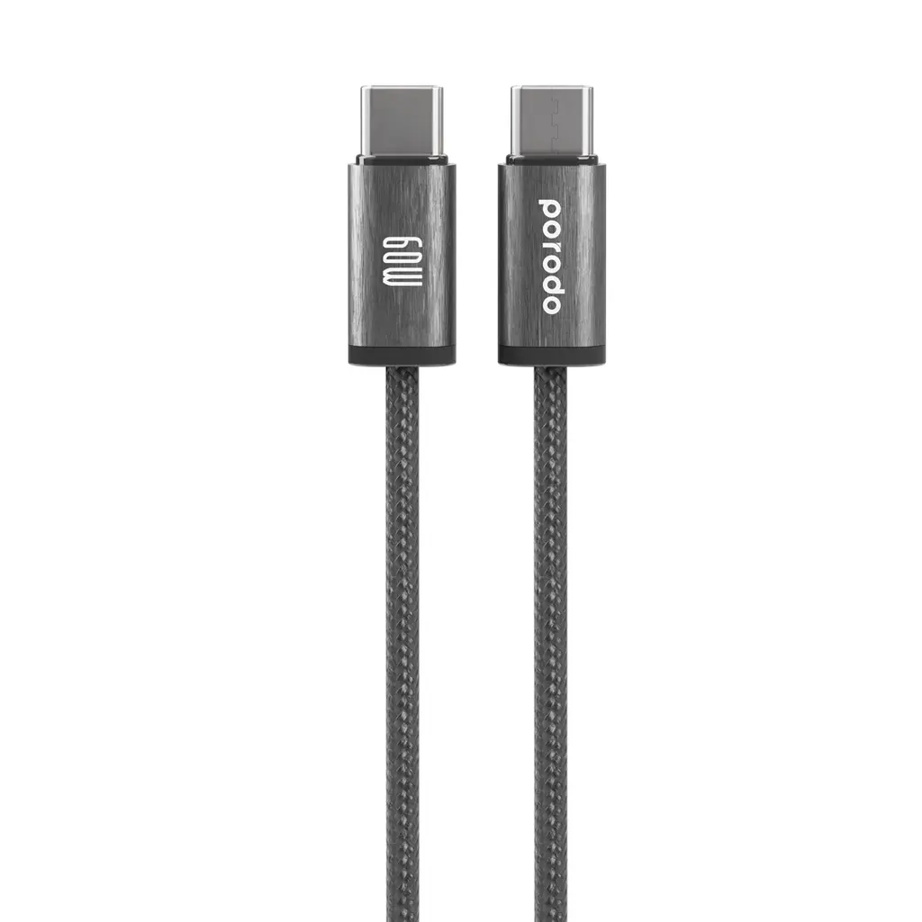 [PD-W60CC1-BK] Porodo Woven 60W Type-C to Type-C Cable 1.2M - Black