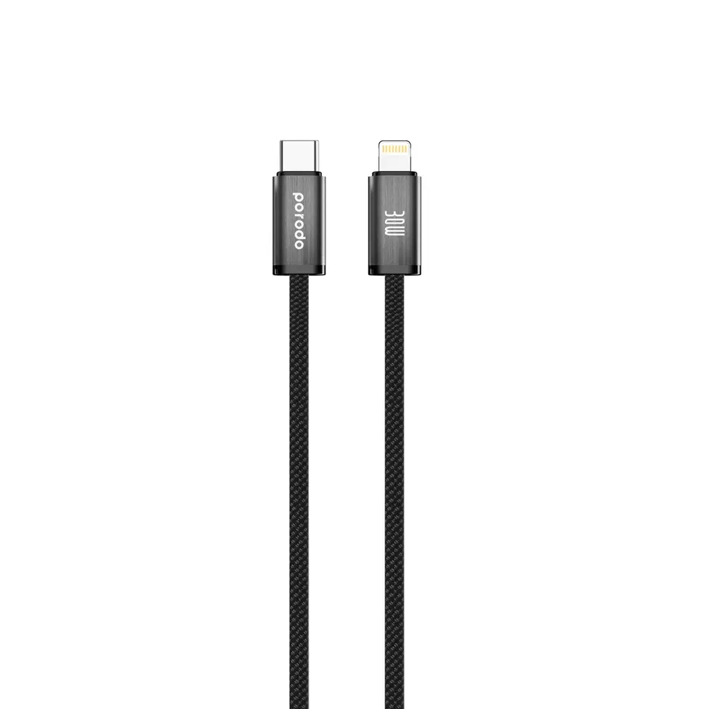 [PD-W30LC1-BK] كابل Porodo المنسوج 30W من Lightning إلى Type-C 1.2 متر - أسود