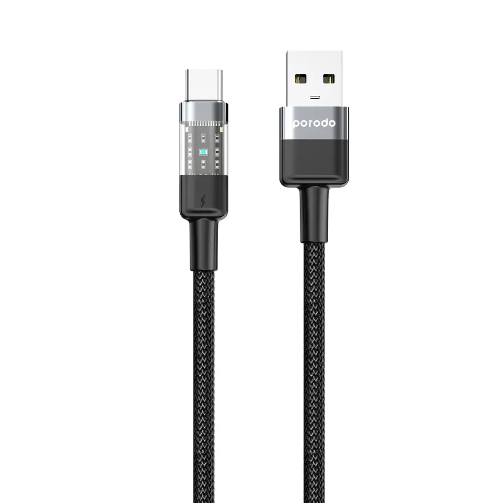 [PD-3AACTH-BK] Porodo Braided 3A PD A to C Fast Charging Cable with Transparent Head 1.2M - Black