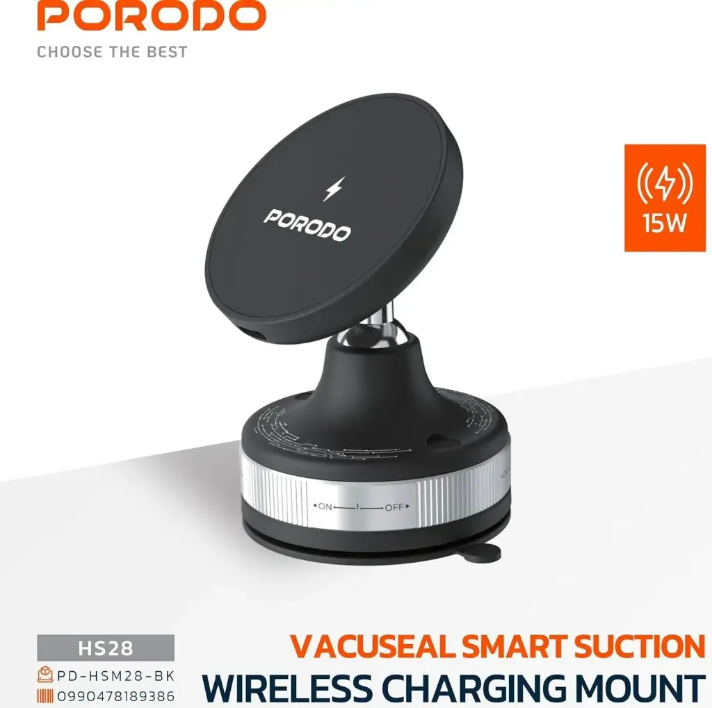 [PBHSM33BK] Porodo Blue 360°  Rotatable Extendable Vacuum Suction  Mount - Black