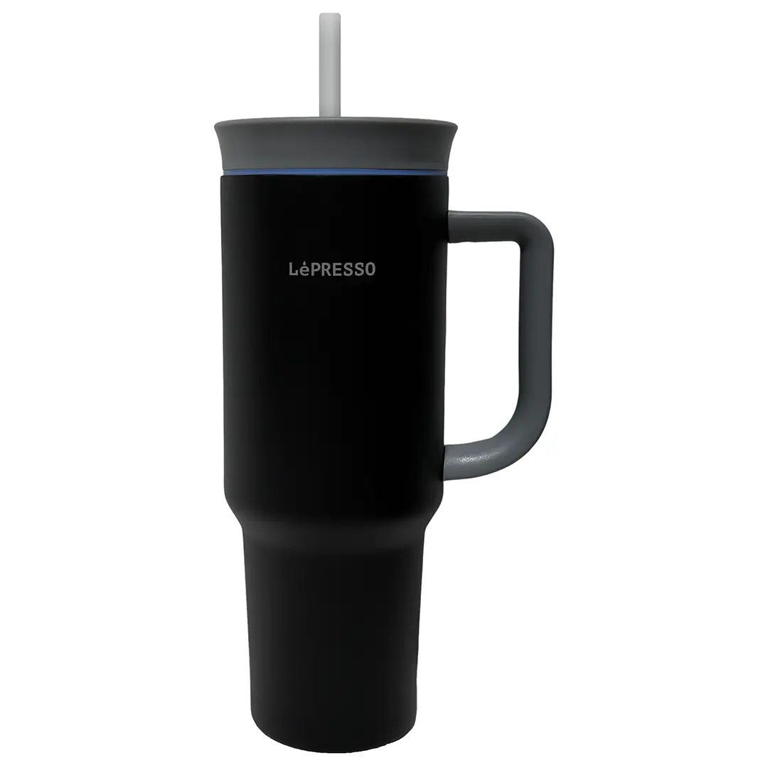 Lepresso Coffee Mug with  Sleeve and Straw 520ml - Gold