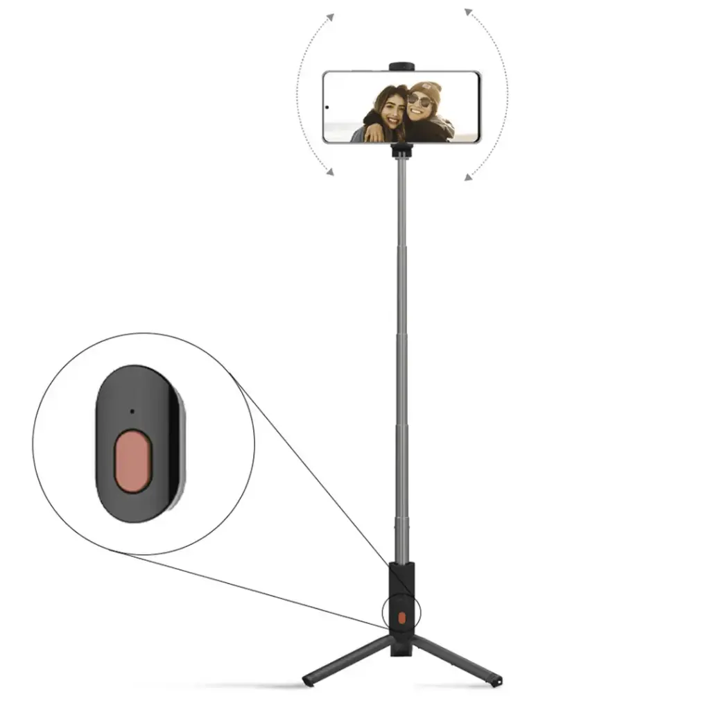 Porodo Bluetooth Selfie Stick with Tripod ( Detachable Remote Shutter ) - Black