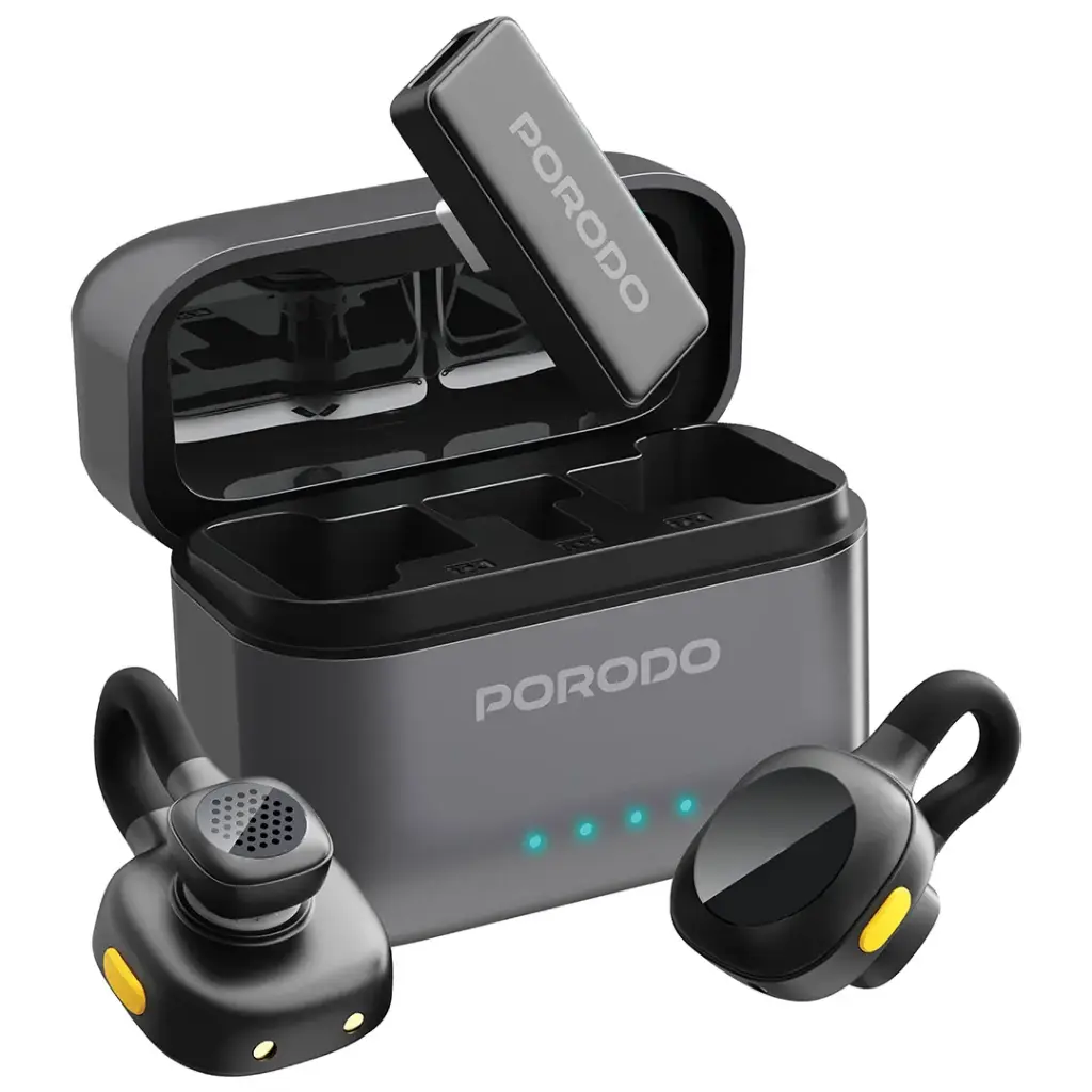 Porodo Lavalier  Microphone with 4-5H Battery Life+  Apple & Type-C Connector - Black