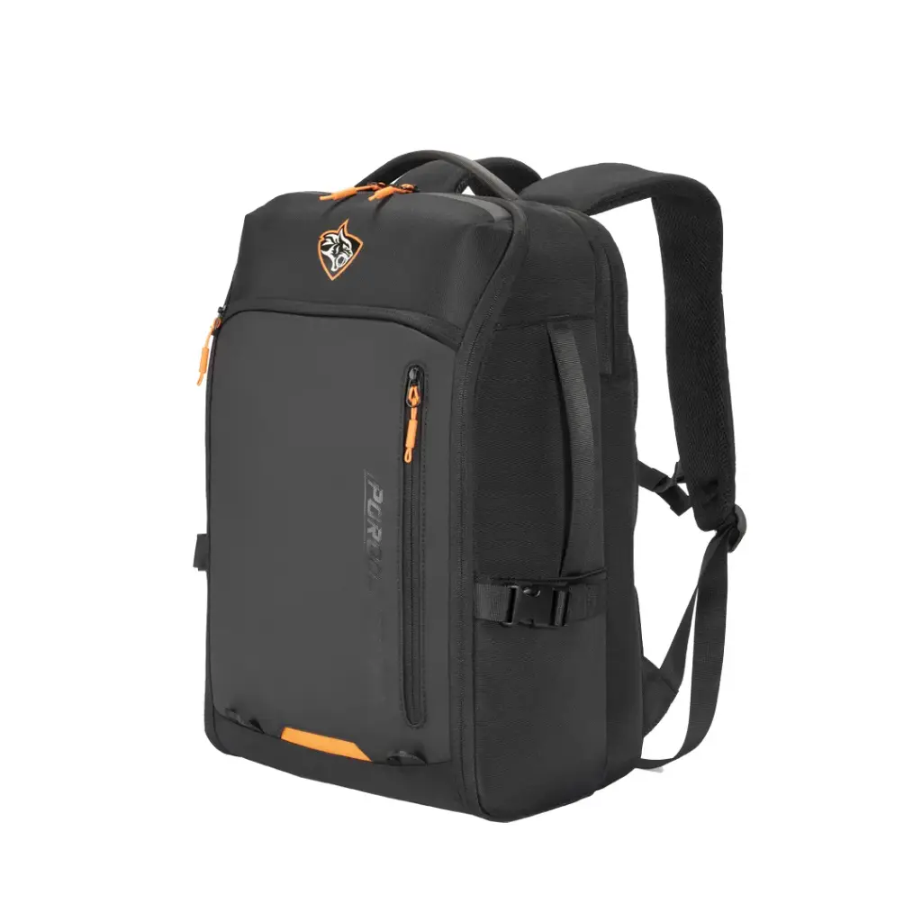Porodo Gaming Water Resistant PU Laptop Backpack and PS5  Compartment with USB-C Port  -  Black/Orange