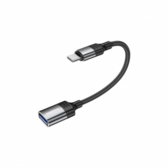 Porodo Woven USB A to Type-C Adapter 0.12M Cable - Black