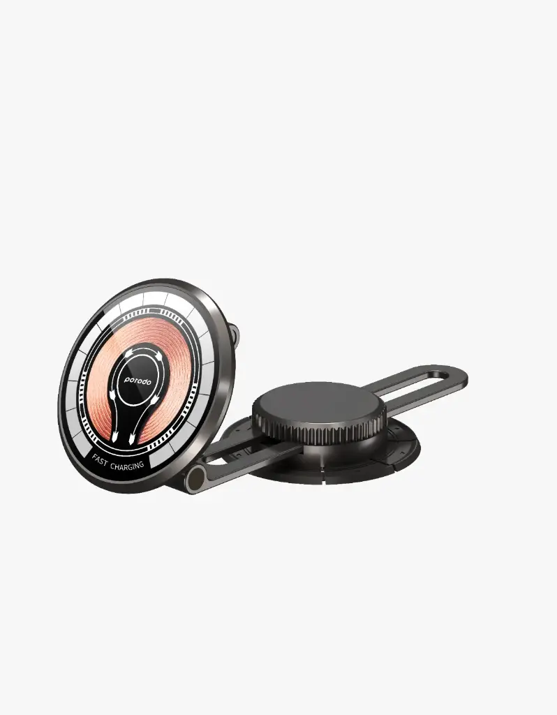 [PD-MMCDFR-BK] Porodo Magnetic Wireless Fast Charging Mount with Double Folding and 360 Rotation - Black
