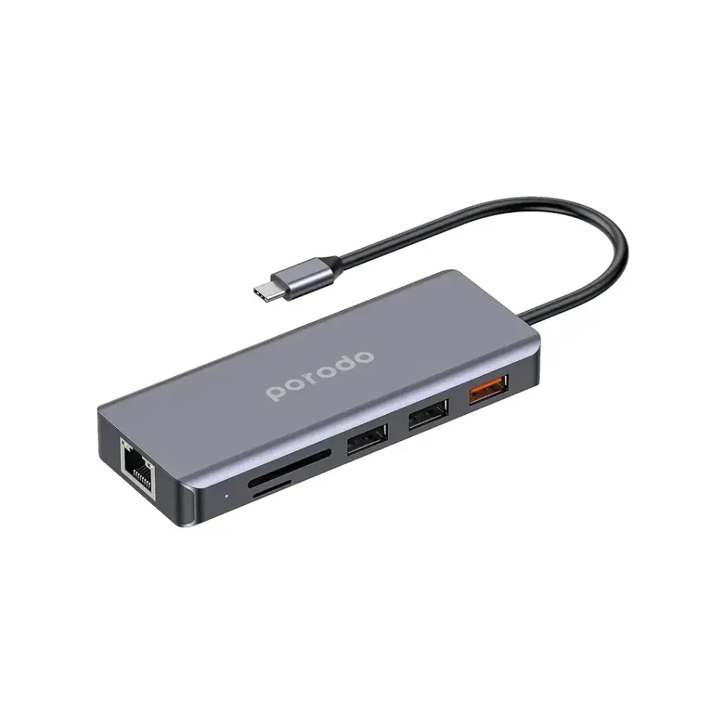 هب Porodo USB-C تسعة في واحد PD 100W - رمادي