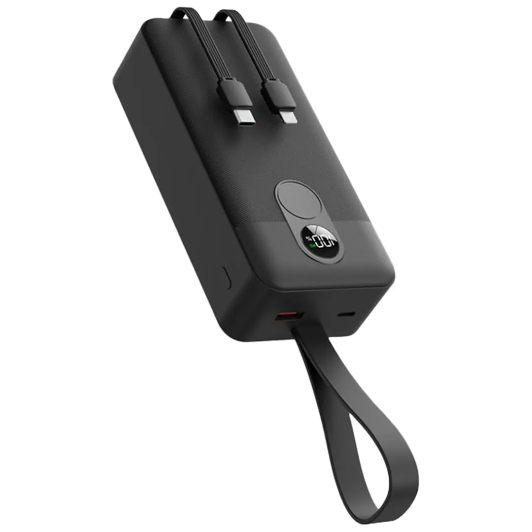 [PD-PBFCH059-BK] باور بانك Porodo سعة 30000mAh مع شاشة رقمية وكابلات مدمجة - أسود