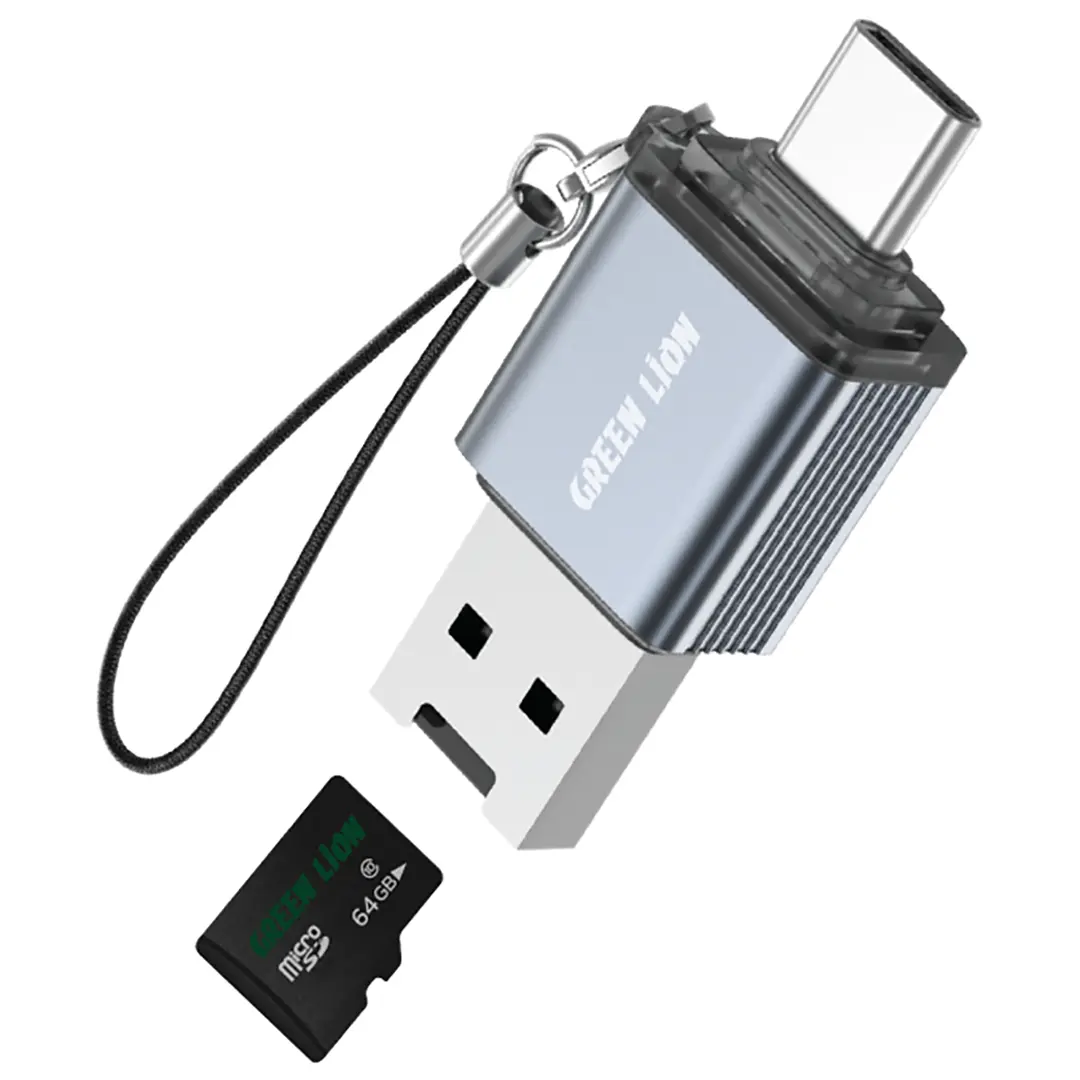 [GN2N1MISDCDGY] قارئ بطاقات Green Lion 2 في 1 - Micro SD - رمادي