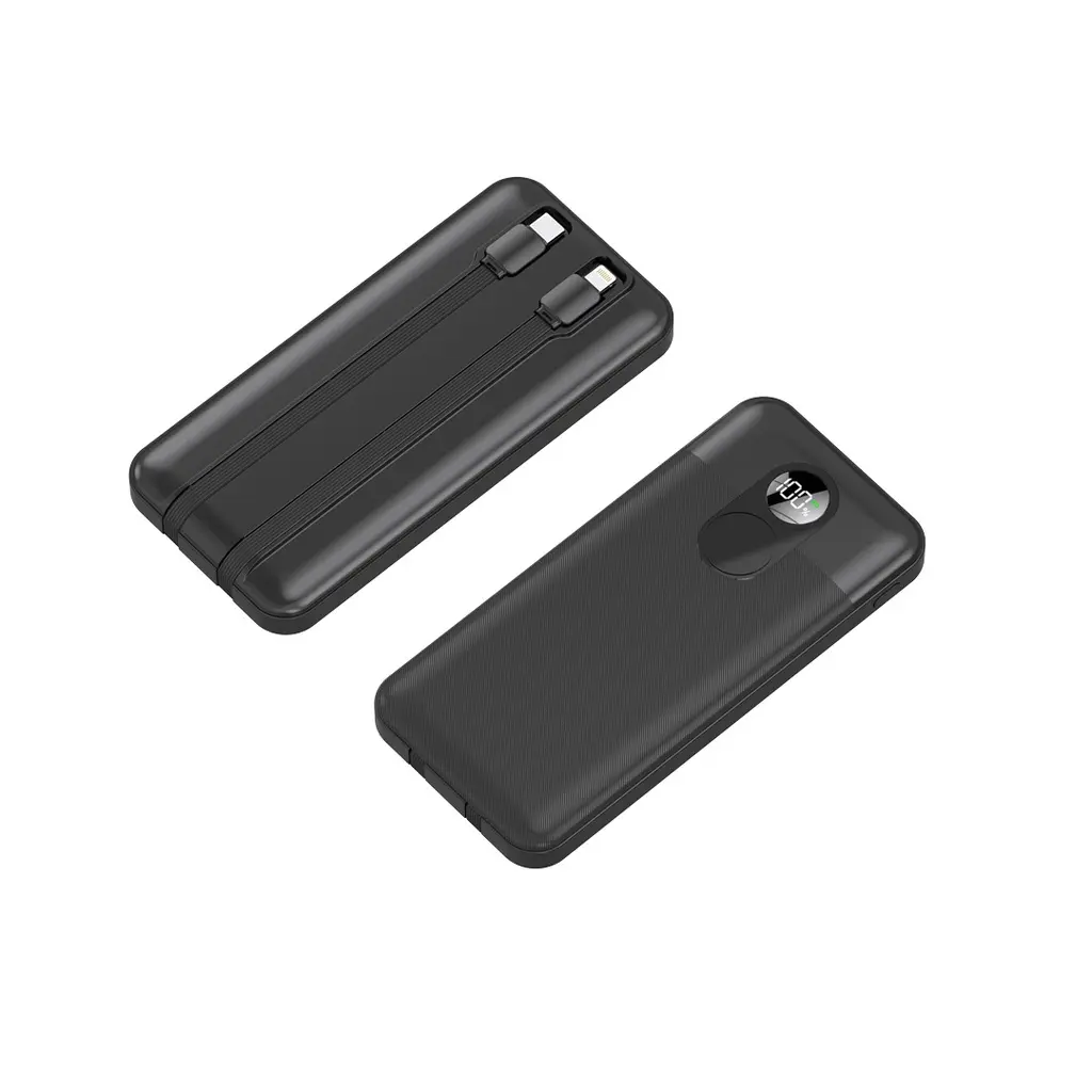 Porodo 10000mAh Powerbank with Digital Display and Integrated Cables - Black