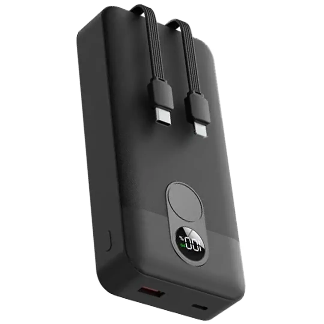 Porodo 20000mAh Powerbank with Digital Display and Integrated Cables - Black