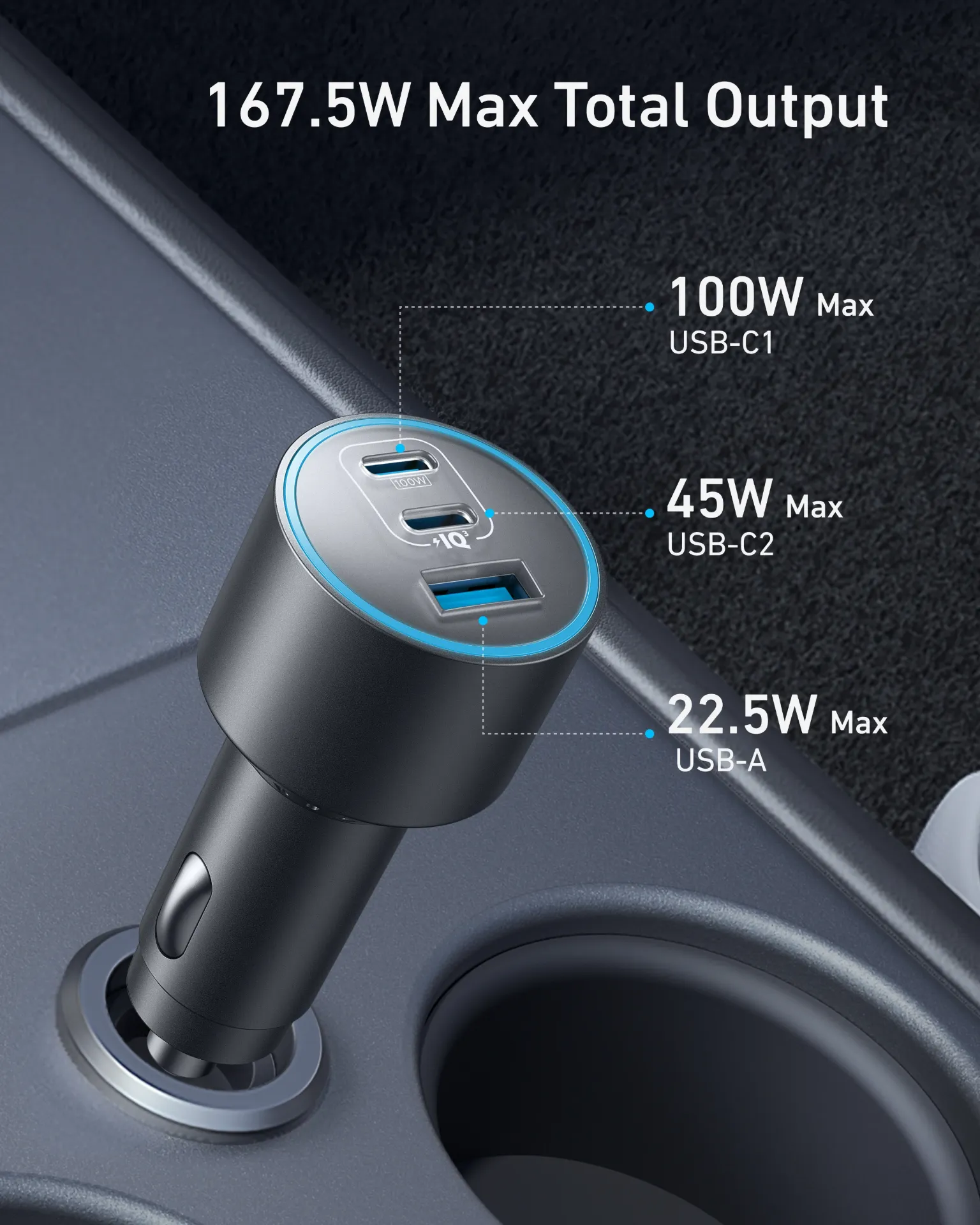[B2737HA1] شاحن أنكر Nano للسيارة 167.5W 3 منافذ
