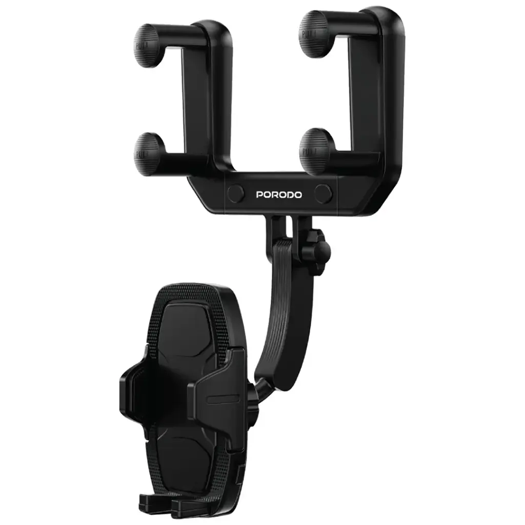Porodo Mirror-Mounted Rearview Mirror Bracket Phone Holder - Black