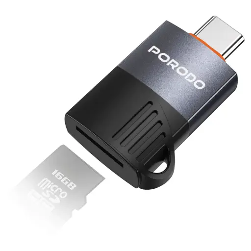 Porodo USB-C OTG TF Card Reader - Black