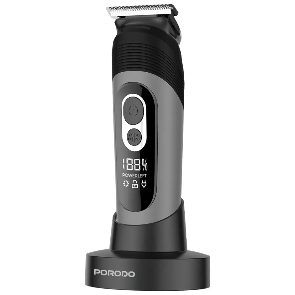 Porodo Lifestyle 6000RPM Trimmer with Fully Curved Blade+Metal T & IPX7 Waterproof -  Gray